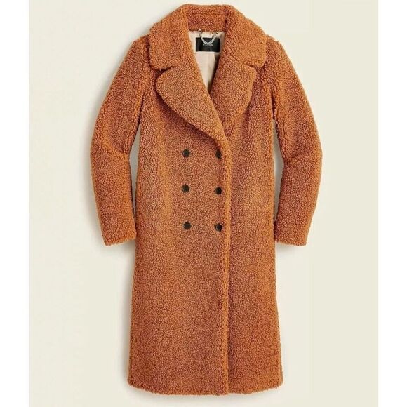 J. CREW Double Breasted Teddy Sherpa Coat Adobe Clay Small NWT - Picture 1 of 11